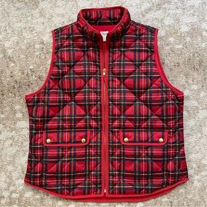 J. Crew Red Tartan Plaid Puffer vest - XL